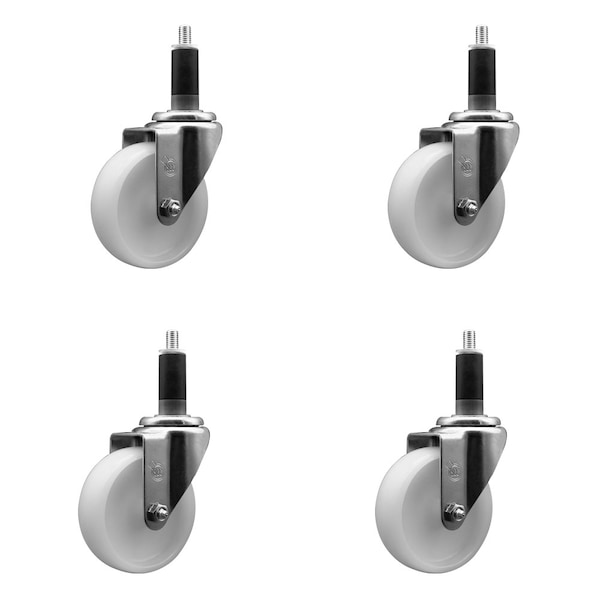 4'' SS Nylon Wheel Swivel 1-1/8'' Expanding Stem Caster Set, 4PK